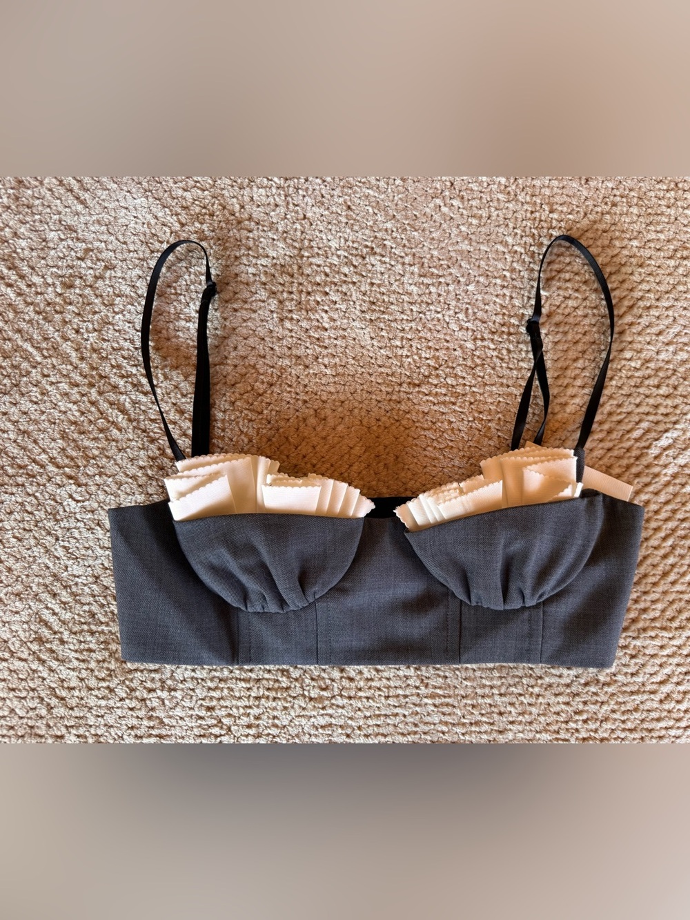 Shushu/Tong Grey Irregular Pleated Skirt & Spaghetti Strap Bralette Top - Picture 7 of 16